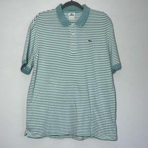 Lacoste Mens Size 7 Powder Blue & White Striped Polo T-Shirt Collar Pre-Owned